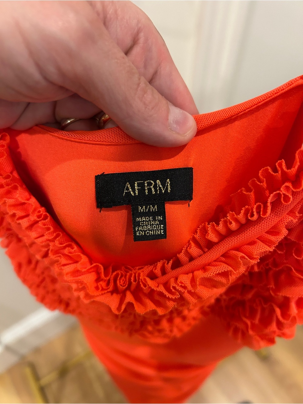 AFRM Orange Ruffle-Trim Ruched Slip Dress - Picture 4 of 4